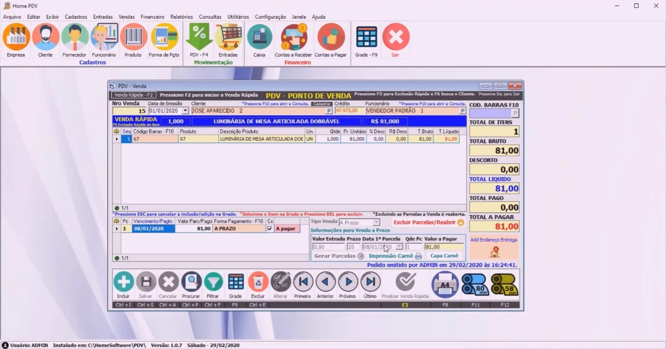 sistema home pdv versão 7